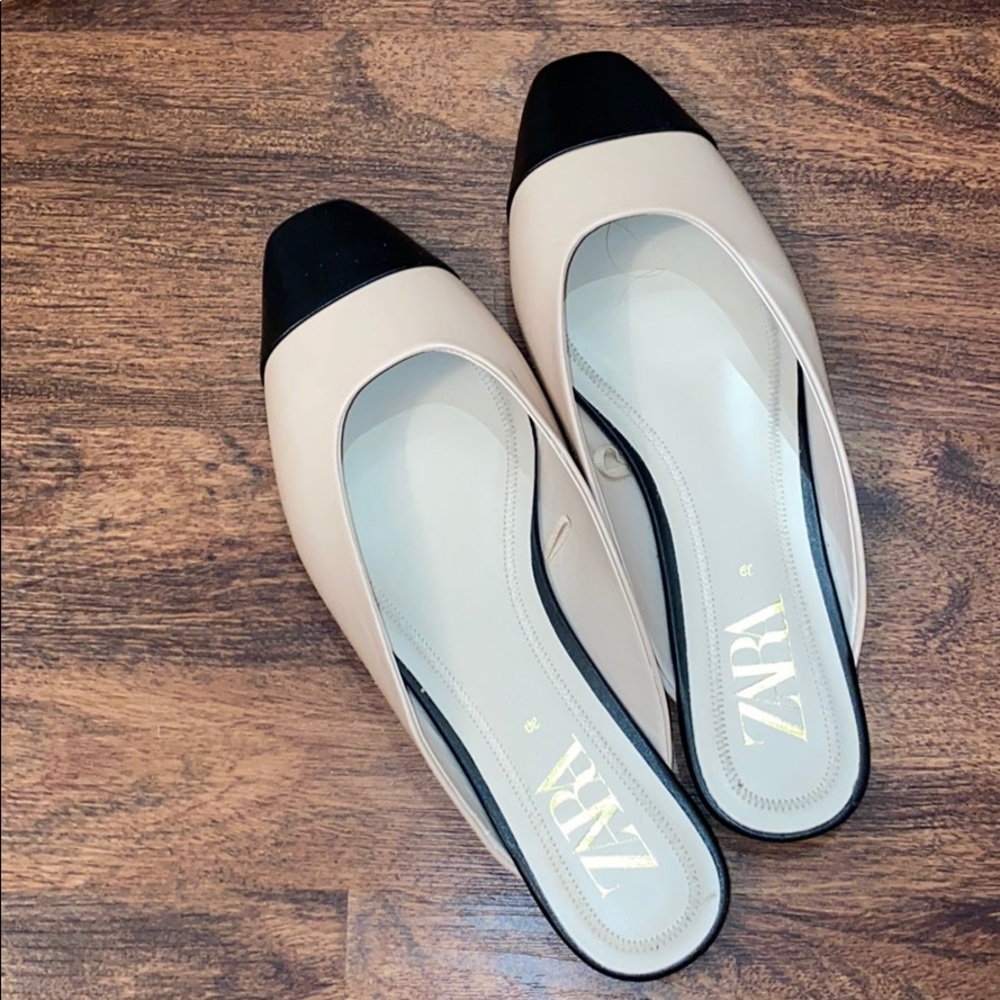ZARA nude and black mules